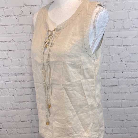 ELLEN TRACY 100% Linen Tank Top w Laced Bust Tan-Medium - Picture 3 of 4